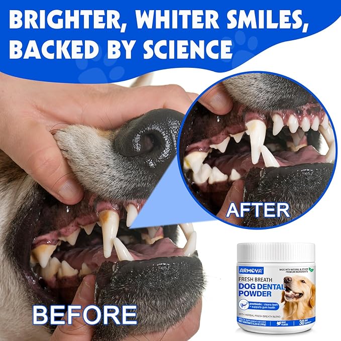 Dog Teeth Cleaning Powder - Dental Powder for Dogs Teeth - Plaque Removal - Supports Gum Health - Tartar Remover with Natural Herb