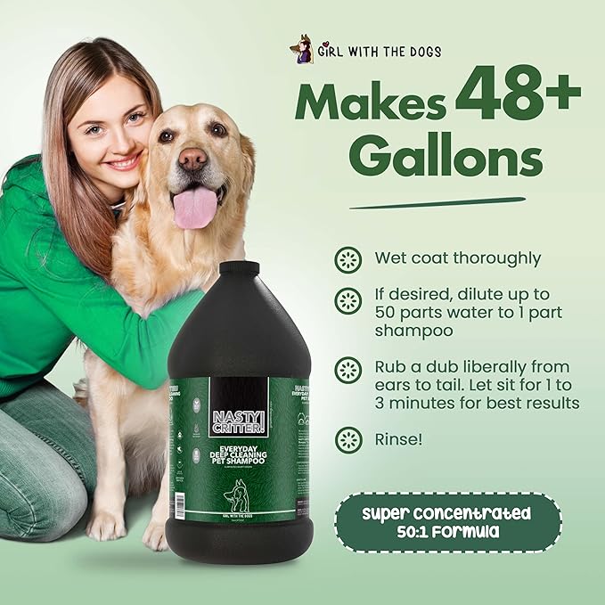 Nasty Critter! by Girl With The Dogs - Made in USA - Everyday Deep Cleaning Dog Shampoo for 8 Weeks and Up, 1 Gal