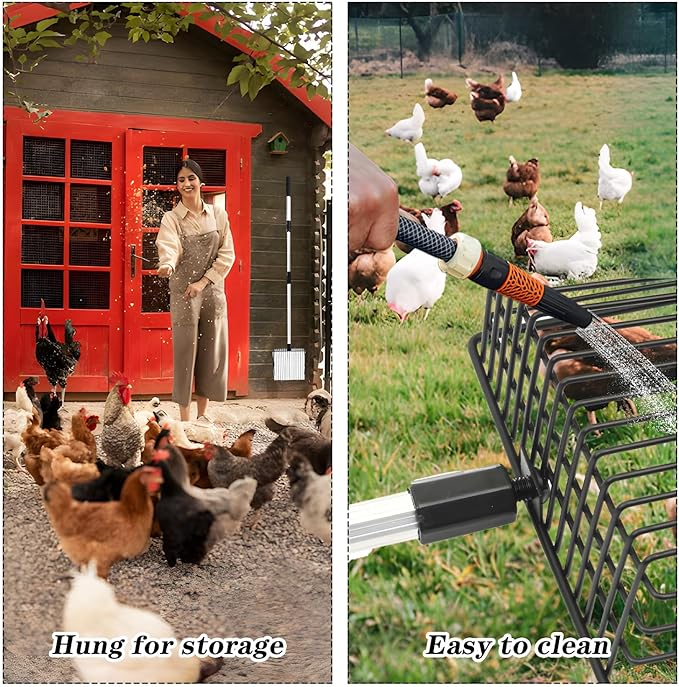 Chicken Poop Scooper, Removable Long Handle Coop Scoop, Adjustable 22.4-41.9 Inches, Chicken Coop Scoop, Can Be Used to Clean Chicken Coops Cat Litter Boxes and Cattle Pens