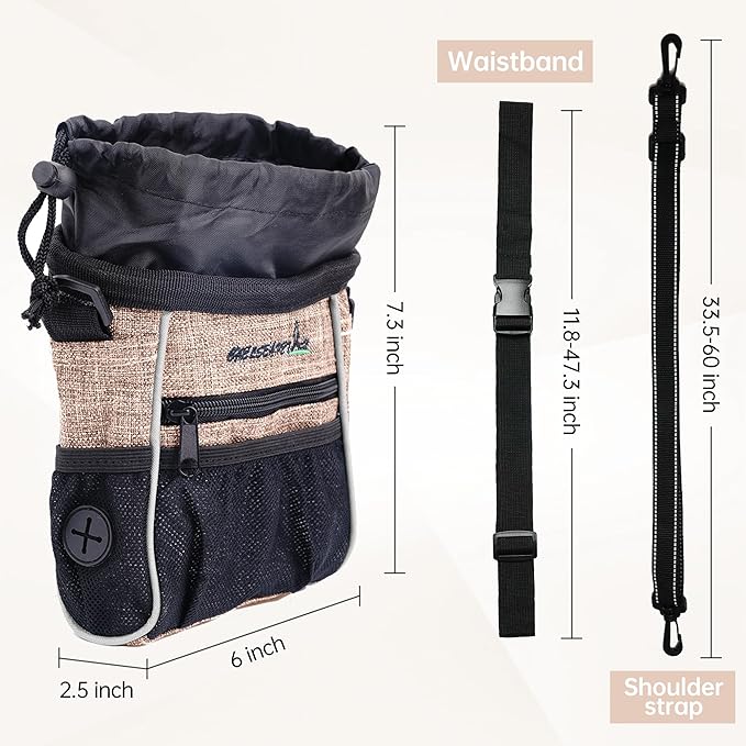 Dog Treat Pouches Training Walking Bag with Shoulder Strap, Large Space for Pets Food, Polyester Fabric, 3-Way Wearing Design, Portable Pet Bagand Easy to Clean (Ginger)