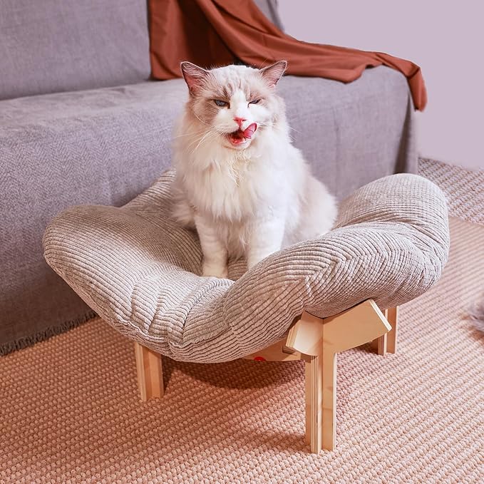 Wooden Elevated cat Hammock Bed, Featuring a Fluffy and Warm Cuddle Bed, Wooden Cat Furniture Can fit cat Scratch mat,Scratcher