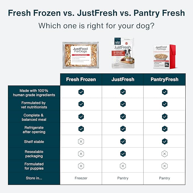 JustFoodForDogs JustFresh Wet Dog Food, Fresh Pet Meals and Toppers with No Preservatives, Resealable Package, Human Grade, Home-Cooked Beef, 12 oz - 7 Pack