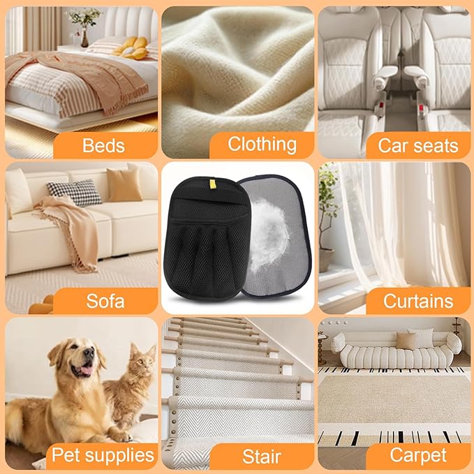 Pet Hair Removal Glove | Electrostatic Reusable Cat & Dog Magic Brush Hair Remover Tool for Furniture, Carpet, Couch | Upgraded 5-Finger Design | Gentle Grooming Tool for Pets(Eco-Friendly) (2 PCS)