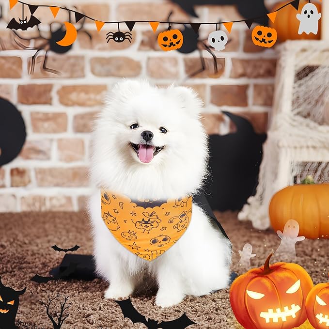 200 Pcs Halloween Dog Bandanas Bulk Fall Pet Scarves Autumn Adjustable Bibs for X-M-L Dogs Washable Holiday Puppy Kerchief for Groomers Shelters
