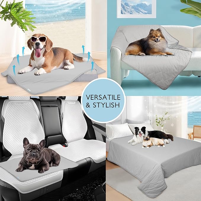 Cooling Blanket for Dogs - Q-MAX>0.4 Waterproof Pet Throw Blanket Bed Cover, Non-Slip Dog Blankets for Couch Protector, Washable Furniture Cover for Summer, Grey,40x60