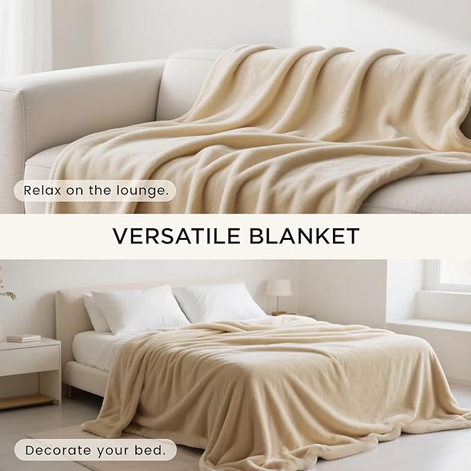 gogobunny Waterproof Bed Blanket, Reversible Sherpa Fleece Throw Blanket for Dog Puppy Cat, Furniture Cover Protects Bed Couch Sofa from Liquid Pee and Pet Fur (Beige, 50x60 inches)
