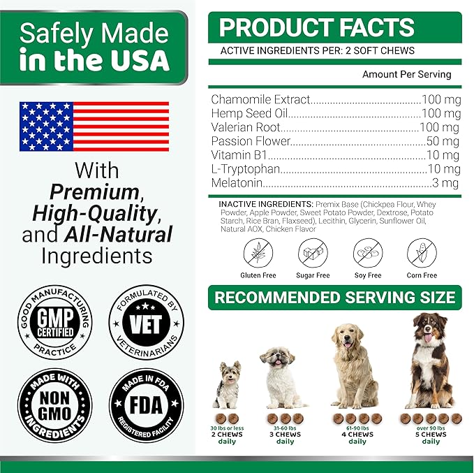 YUMA'S (2 Pack) Hemp Calming Chews for Dogs - Advanced Dog Calming Chews - Anxiety Relief Treats - Separation Aid, Barking, Stress Relief, Thunderstorms - Melatonin - Hemp Oil - Made in USA
