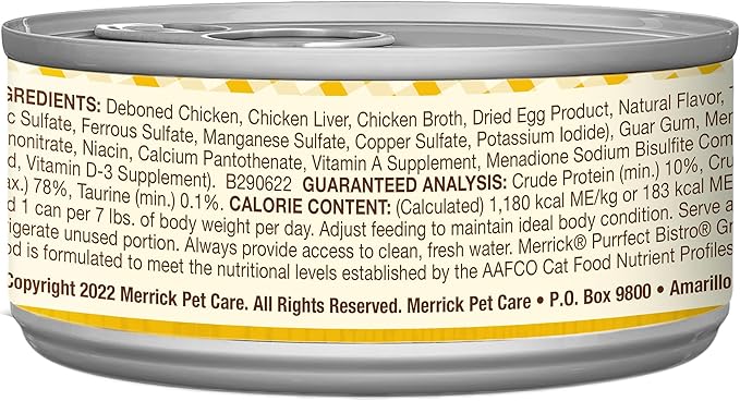 Merrick Purrfect Bistro Grain Free Premium Soft Canned Pate Adult Wet Cat Food, High Protein Chicken Recipe - (Pack of 24) 5.5 oz. Cans