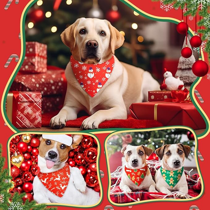 Preboun 200 Pcs Thanksgiving Christmas Dog Bandanas Bulk Holiday Bandanas for Dog Triangle Kerchief Bib Scarf Set for Pet Cat Party Costume Photo Props Accessories Pet Shops Owners Groomers, 25 Styles