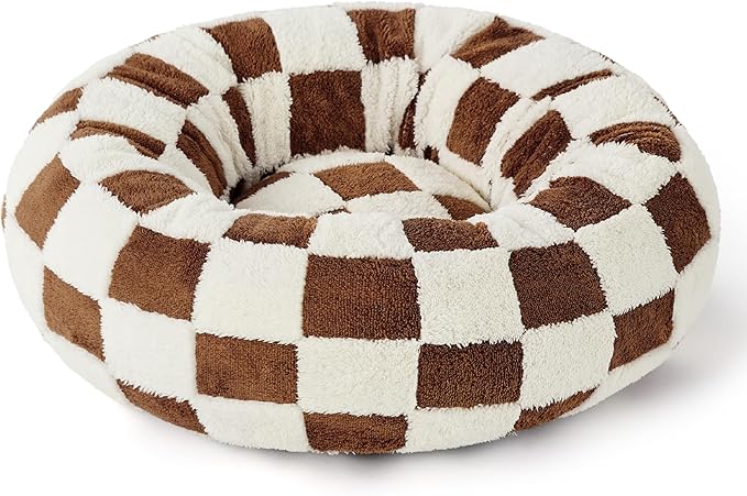 LE SURE Donut Small Dog Bed - Round Cat Beds for Indoor Cats Anti-Anxiety Calming Pet Beds, Washable Cute Modern Beds with Teddy Sherpa Plush & Anti Slip Bottom Brwon