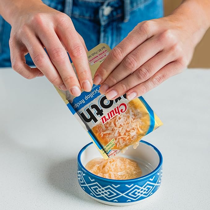 INABA Churu Broth for Cats, Side Dish Pouch, 1.4 Ounces per Pouch, 12 Pouches, Chicken & Seafood Variety