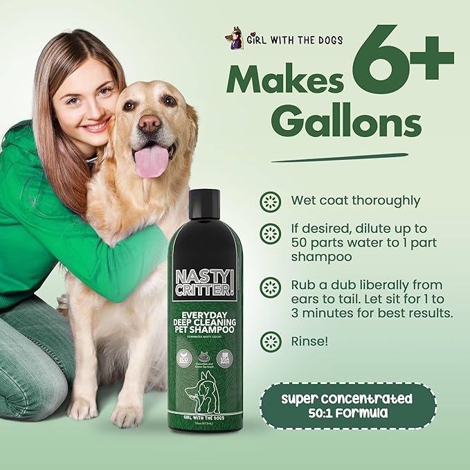 Nasty Critter! by Girl With The Dogs - Made in USA - Deep Clean Everyday Dog Shampoo for 8 Weeks+ (16 Oz)