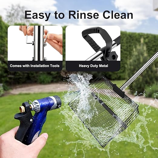 15-inch Large Chicken Poop Scooper with Ergonomic Grip, 5 in 1 Adjustable Chicken Coop Pooper Shovel, Sifting Litter Shovel Scoop for Dog Coop/cowshed/Sheep Pen/Pigsty/Stable Cleaning/Feed hay