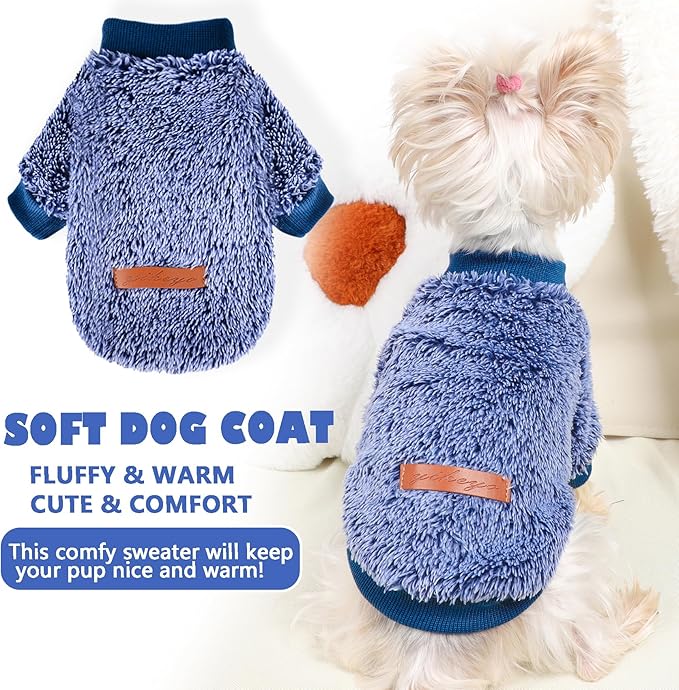 Fleece Dog Sweater Soft Fuzzy Warm Clothes for Small Dogs Girl Boy Soft Winter Coat Flannel Puppy Jacket Pet Clothes Outfit Sweater for Chihuahua, Bulldog, Dachshund M(Navy Blue)