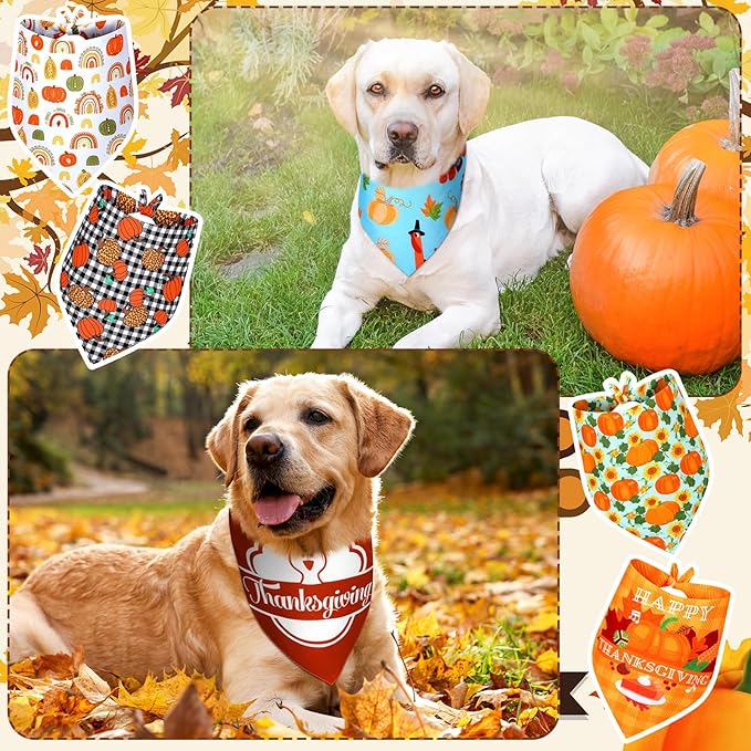 Newwiee 200 Pcs Fall Dog Bandanas Bulk for X-Large Dogs Thanksgiving Bandanas Pumpkin Bibs Triangle Handkerchief Adjustable Pet Scarf Thanksgiving Triangle Handkerchief Soft Dog Kerchief