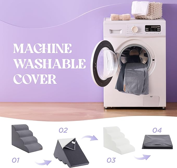 Lesure Dog Stairs for Small Dogs Pet Steps Ramp for High Bed and Couch with CertiPUR-US Certified Foam with Non-Slip Bottom, Grey, 4 Steps