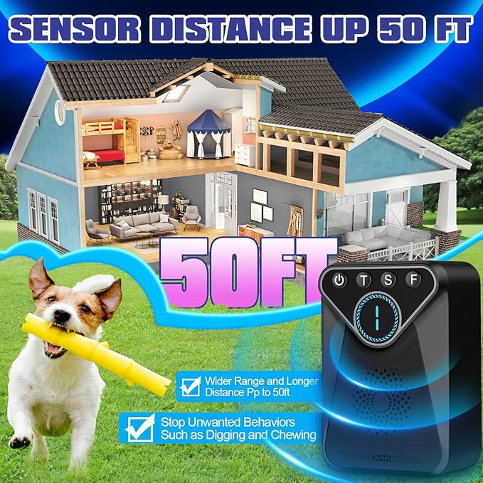 Meteralla 1500 mAh Rechargeable Anti Barking Device for Dogs Indoor and Outdoor, 9 Modes Dog Training & Behavior Aids Up to 50 Ft Range, Dog Barking Control Devices Safe for Humans, Dogs