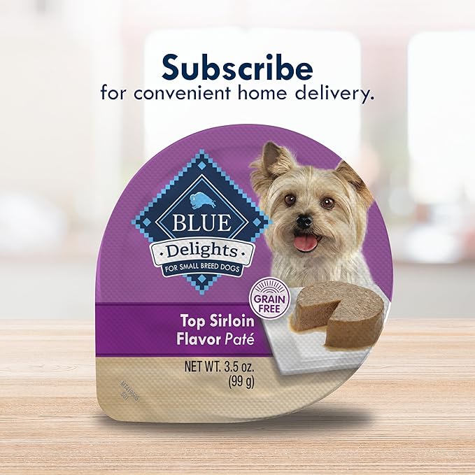 Blue Buffalo Delights Natural Adult Small Breed Wet Dog Food Cups, Pate Style, Top Sirloin Flavor in Savory Juice 3.5-oz (Pack of 12)