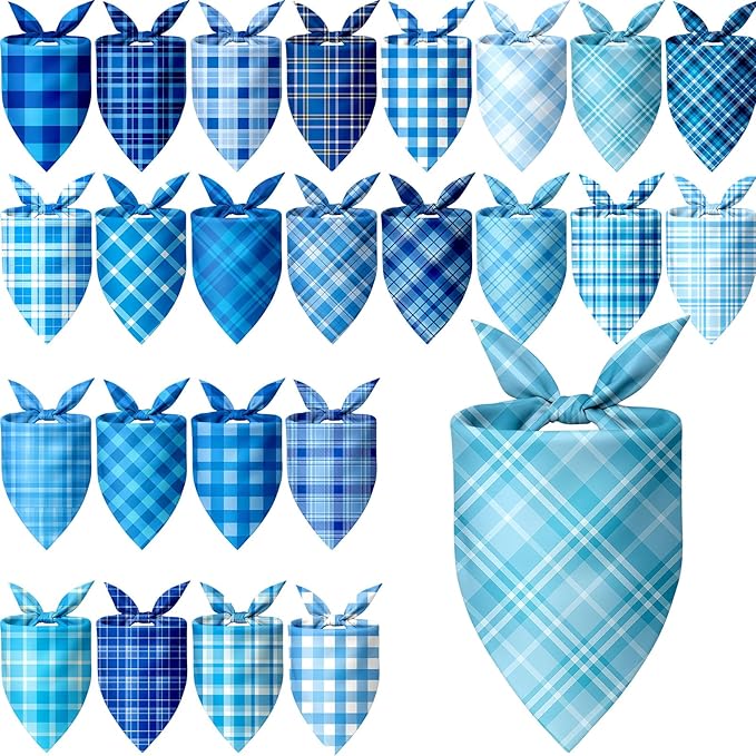 Abbylike 100 Pcs Winter Plaid Dog Bandanas Bulk Blue Bandanas for Dogs Triangle Kerchief Bibs Scarf for Small Medium Large Pets Winter Costume Accessories, 25 Styles (25.6 x 17.7 x 17.7 Inch)