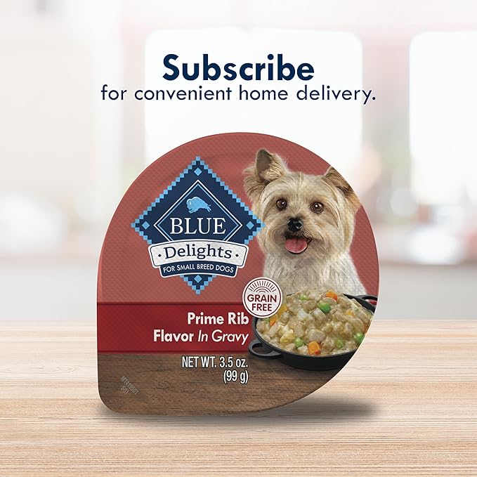 Blue Buffalo Delights Small Breed Natural Wet Dog Food, Prime Rib Flavor in Gravy, 3.5-oz Cups, 12 Count