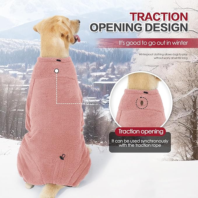Dog Winter Coat for Small Medium Large Dog for Run Walk Sleep Warm Fleece Pet Sweater & Windproof Pajamas Snow Jacket XL Pink