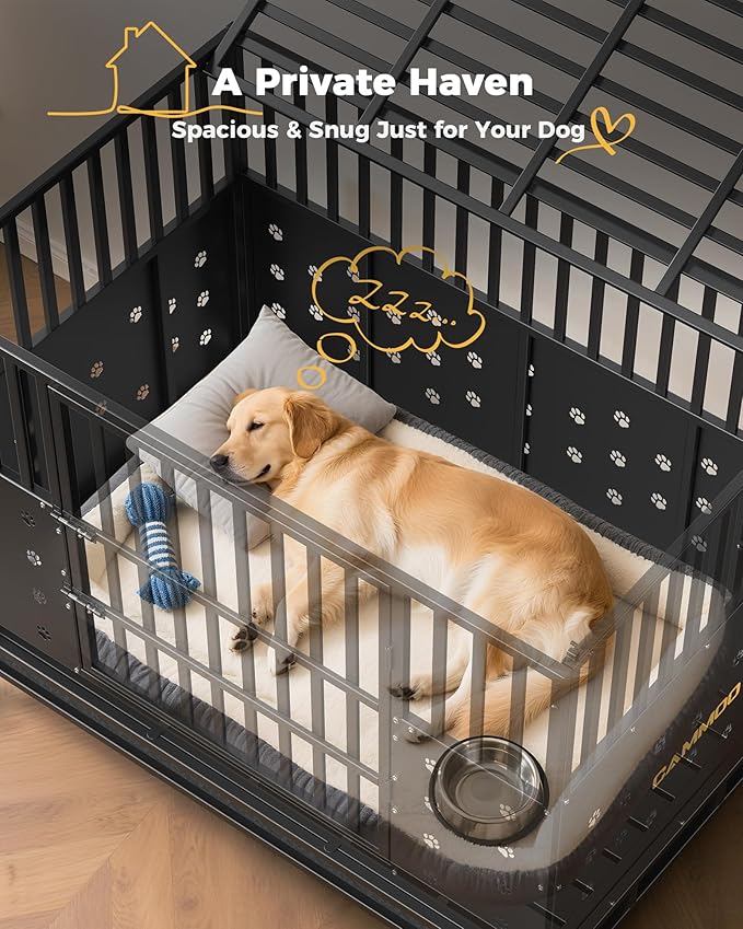 48'' Heavy Duty Dog Crate for Large Dogs, – Upgraded Chew-Proof Panels, Comfort-Widened Floor Panel, Dog Kennel Indoor, Adjustable Internal Height, Easy-Access Wide Door, 4 Lockable Wheels