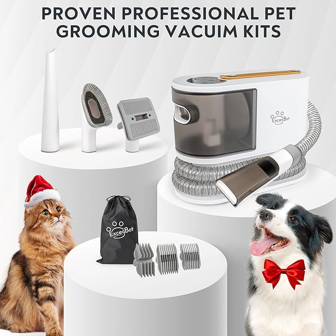 Dog Grooming Vacuum, Dog Grooming Kit 12kPa Suction Hair Remover Low Noise Pet Brush Vacuum Collects 99% Hair, 2L Dust Cup, 5 Proven Grooming Tools for Cats, Other Animals and Home Cleaning