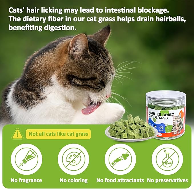 Freeze-Dried Cat Grass Treats with Premium Gourmet Blend - Natural Hairball Control & Gut Health Support for Cats (Chicken Breast Formula, 1.76 oz)