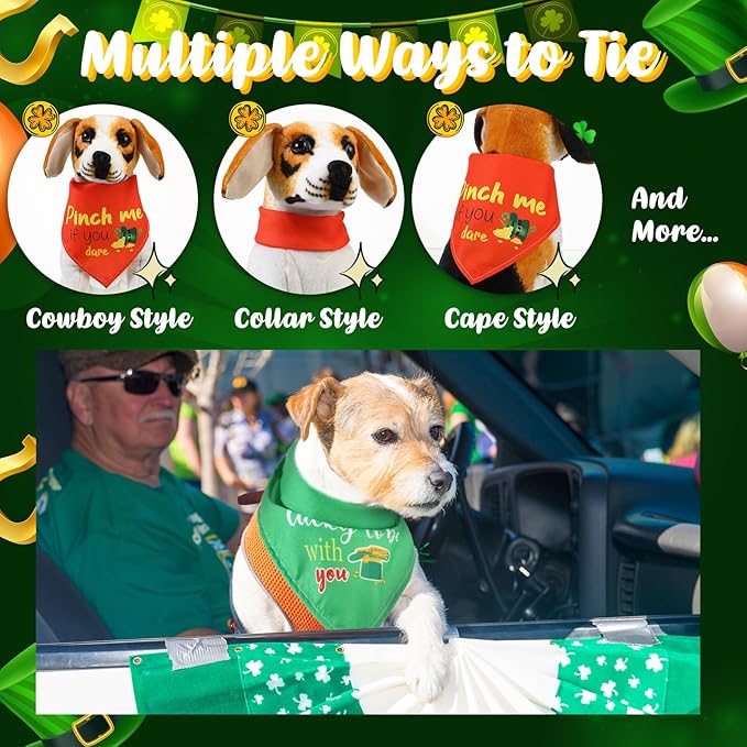 100 Pcs St Patrick's Day Dog Bandana Bulk with Sayings Pet Triangle Scarf Bibs Washable Puppy Kerchief Adjustable Grooming Supplies for Small Medium Large Dog Cat Costume Accessories