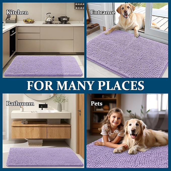 OLANLY Dog Door Mat for Muddy Paws 70x24, Absorbs Moisture and Dirt, Absorbent Non-Slip Washable Doormat, Quick Dry Chenille Mud Mat for Dogs, Entry Indoor Entryway Carpet for Inside Floor, Lavender