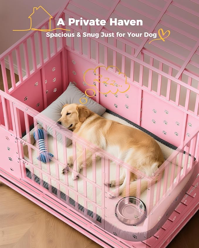 48'' Heavy Duty Dog Crate for Large Dogs, – Upgraded Chew-Proof Panels, Comfort-Widened Floor Panel, Dog Kennel Indoor, Adjustable Internal Height, Easy-Access Wide Door, 4 Lockable Wheels