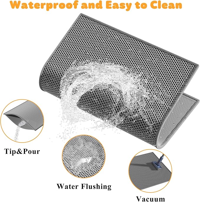 Pieviev 2 Packs Cat Litter Mat Double Layer Waterproof Urine Proof Trapping Mat (30''X24'', Gray)