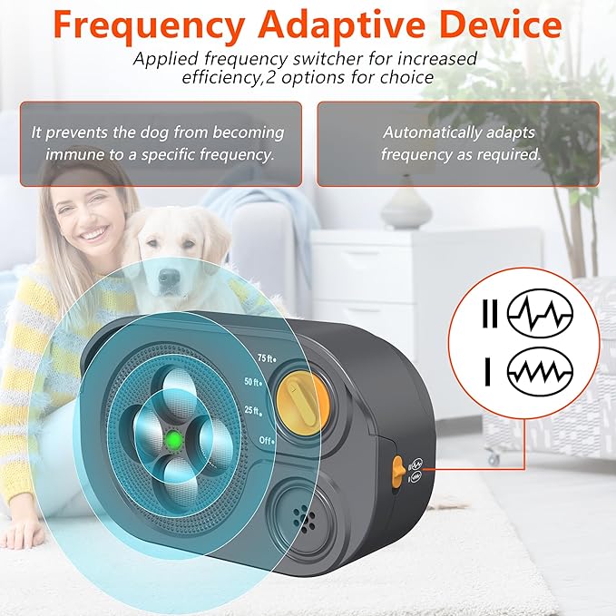2025New Anti Barking Device, Bark Box Rechargeable Dog Barking Deterrent Devices with Variable Ultra Frequency/6 Modes/IP65 Waterproof Dog Silencer Stop Neighborsâ Dog from Barking Up to 75ft(Grey)