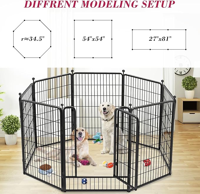 Dog Playpen, 40 inch 8 Panels Dog Fence Outdoor Heavy Duty Dog Pen for Large/Medium/Small Dogs, Indoor Puppy Playpen with Door Portable Pet Fence for RV Camping, Yard