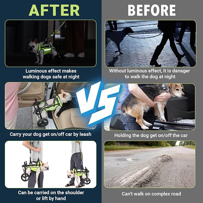 Dog Wheelchair for Back Legs, for Small Breed Dog - Includes High-Visibility Vest, Leash & Sling Lift, for Arthritis, Paralyzed, Injured, or Disabled Dogs - Small