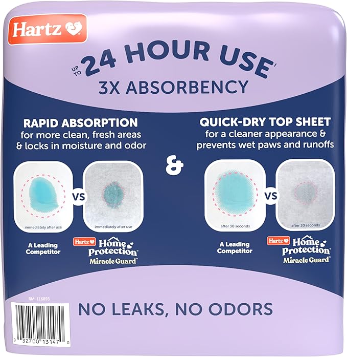 New! Hartz Home Protection Miracle Guard Lavender Scented Dog Pads, XXL Size 20 Count, 24 Hour Use, Won't Leak and Odor Eliminating