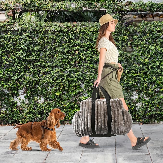 Dog Car Booster Seat, for Small Dogs Under 30 lbs, Detachable Washable Travel Bed with Storage Pockets and Safety Belt (Coffee, Medium)