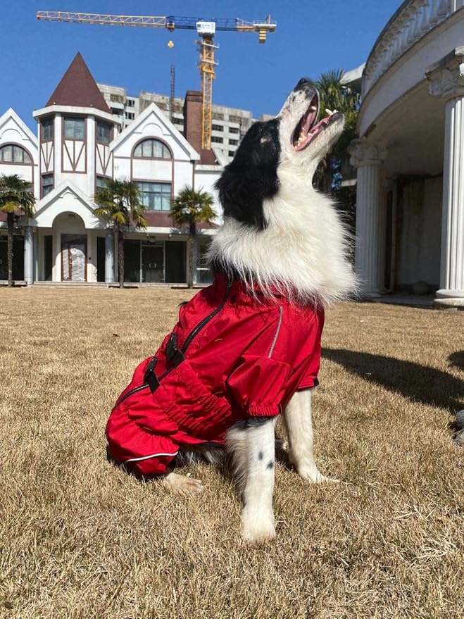 Dogs Waterproof Jacket, Lightweight Waterproof Jacket Reflective Safety Dog Raincoat Windproof Snow-Proof Dog Vest for Small Medium Large Dogs Red 5XL