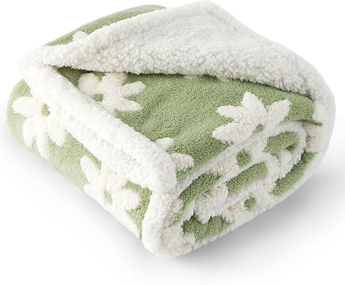 Lesure Waterproof Dog Blanket for Large Dogs - Washable Double Sided Dog Blankets with Warm Jacquard Shag and Soft Sherpa Fleece, Pet Cat Blanket for Bed Couch Protection, 3D Textured Cloud, Green