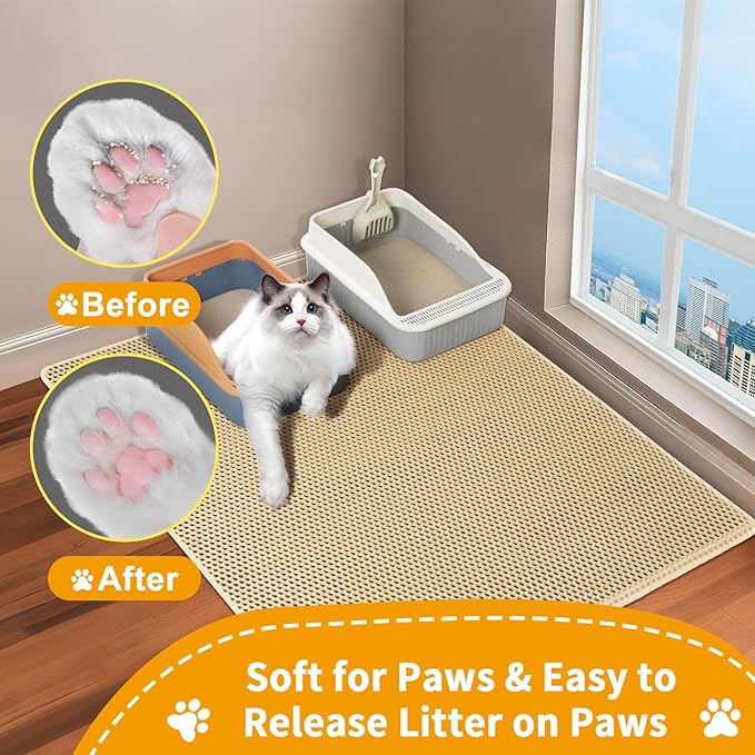 Large Cat Litter Box Mat, Litter Trapping Mat for indoor Cat, Litter box Mat for Floor 35''X 25'', 2 Layer Litterbox Catcher Rug for Kitty Pet,Waterproof Urine Proof, Clean Easily, Non-Slip