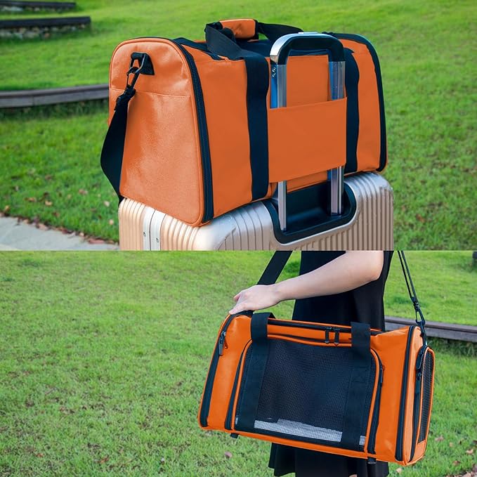 Soft Sided Carrier for Small Medium Cats Dogs,Removable Pad Collapsible Travel Pet Carrier Large Orange