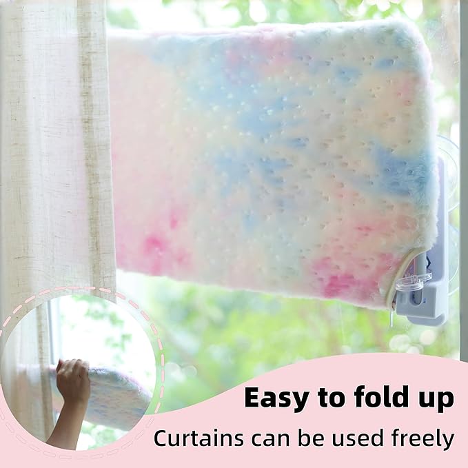 Foldable Cat Window Perch, Cordless Cat Hammock with Strong Suction Cups for Cats Inside, Gradient Color Shiny Fabric, Cute Pet Seat Bed for Kittens with Movable Toy Hooks (Small)