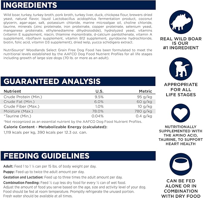 NutriSource Grain Free Woodlands Select Recipe Dog Food, Premium Wet Dog Food, 12.3 Ounce (Pack of 12)