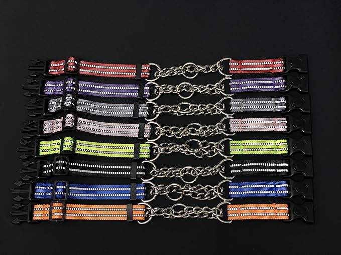 Martingale Dog Collars, Reflective Nylon Collar with Stainless Steel Chain, Adjustable Walking Training Dog Collars with Quick Release Buckle, Suitable for Small Medium Large Dogs(Green,S)