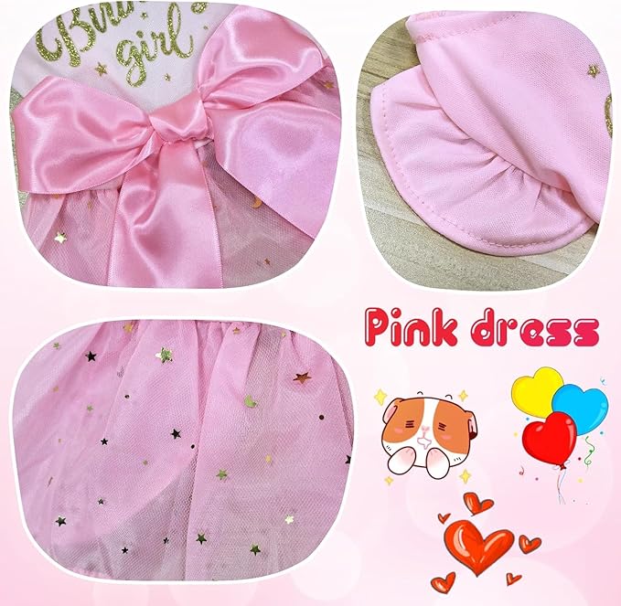 Dog Birthday DressTulle with Big Bowknot Princess Dog Cat Birthday Outfit Girls Doggie Dresses Clothes for Small Coach Cats Pink (XX-Large)