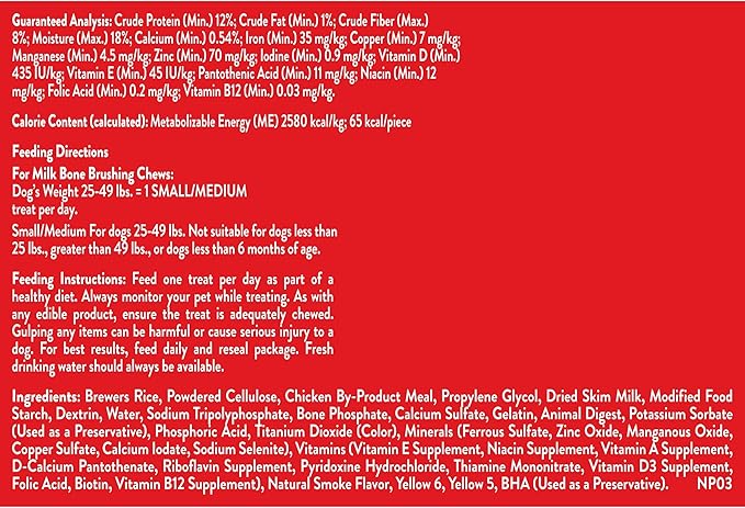 Milk-Bone Original Brushing Chews, 25 Small/Medium Daily Dental Dog Treats Scrubbing Action Helps Clean Teeth