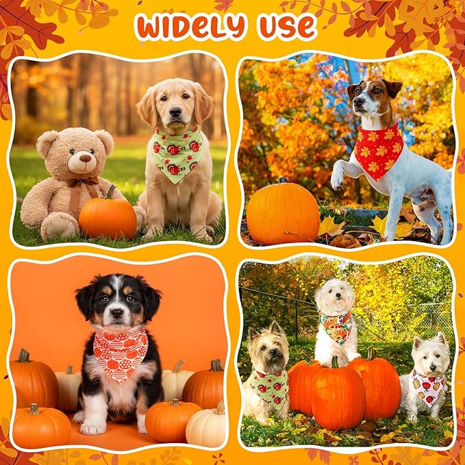 Sanwuta 72 Pcs Thanksgiving Dog Bandana Bulk Washable Puppy Triangle Scarfs Thanksgiving Cat Bandanas Adjustable Soft Fall Pet Triangle Bibs Accessories for Small Medium Dogs Cats Pets Costume