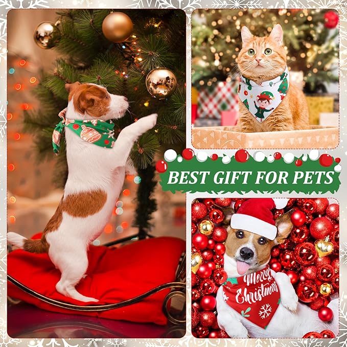 Abbylike 100 Pcs Christmas Dog Bandanas Bulk Xmas Bandanas for Dogs Triangle Kerchief Bibs Scarf Set for Pet Xmas Costume Photo Props Accessories Pet Shops Grooming, 25 Styles (25.6 x 17.7 x 17.7)