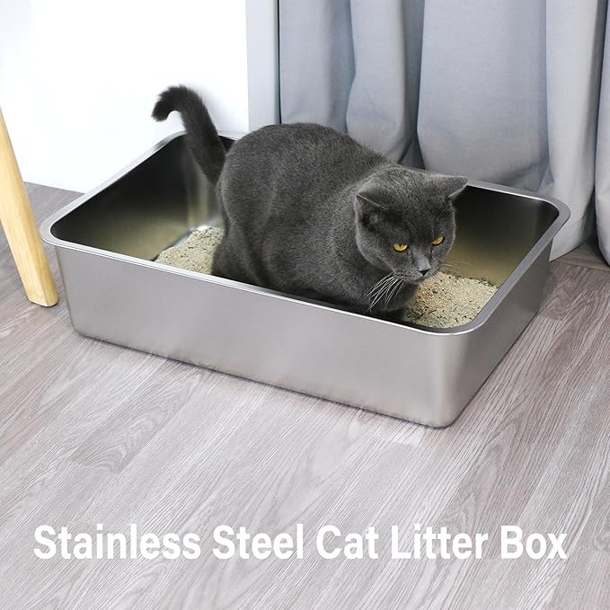 Stainless Steel Litter Box XLarge,XL Metal Cat Litter Box,Cat LitterBox Easy to Clean,Stainless Steel LitterBox for Large/Medium Cats,No Stick No Smell