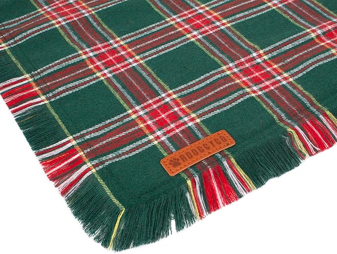 ADOGGYGO Christmas Dog Bandanas with Tassels, Stylish Red Green Plaid Dog Scarf Bib, Multiple Sizes, Pet Christmas Bandanas for Small Dogs Puppies (Small)